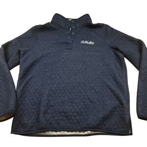 Marine Layer Quilted Snap Neck Pullover Navy Blue Rula Logo Medium
